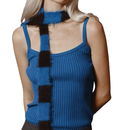 MIXED STRIPE KNIT MUFFLER BLUE BROWN