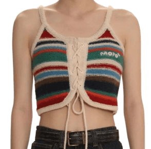 모로모로 니트 스트라이프 나시 니트탑