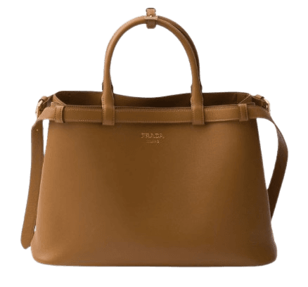 더블 벨트가 달린 프라다 버클 미디엄 가죽 핸드백