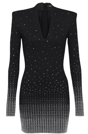 V넥 라인스톤 장식 미니 드레스