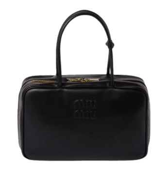 미우미우 엠보스드 로고 가죽 탑 핸들 백 블랙