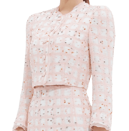 AVOUAVOU Tweed Silk Chiffon Trim Crop Jacket