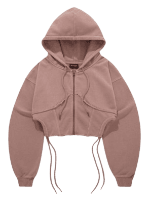 우먼즈 슬림 크롭 피그먼트 코르셋 후드 집업 핑크