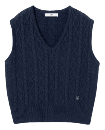 잇터 케이블 브이넥 니트 베스트 네이비