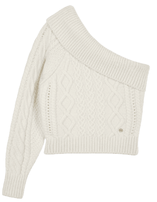 ONE SHOULDER CHUNKY CABLE KNIT TOP