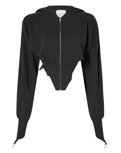 사미미로빈티지 V컷 집업 후드 인 블랙