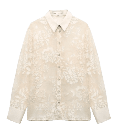 ZARA CONTRAST VELVET SEMI-SHEER SHIRT