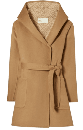 토리버치 모노그램 자카드 벨트 웨이스트 카멜 코트