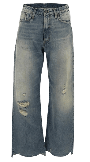 R13 웨인 디스트레스드 와이드 레그 진