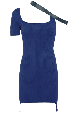 COURREGES Asymmetrical blue mesh mini dress