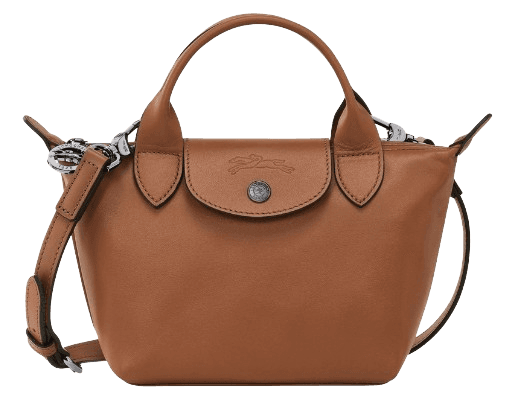 롱샴 르 플리아쥬 엑스트라 XS 탑 핸들백 코냑-가죽