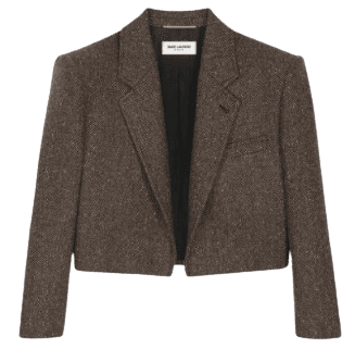 SAINT LAURENT Cropped Herringbone Wool Blazer