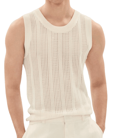 SYSTEM HOMME 크로셰 슬리브리스 니트 탑 (WHITE)