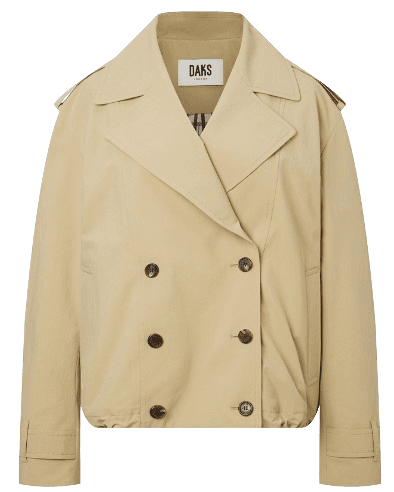 DAKS LADIES 베이지 솔리드 더블버튼 숏 트렌치코트