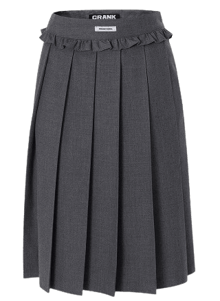 CRANK FRILL PLEATS MIDI SKIRT_GREY