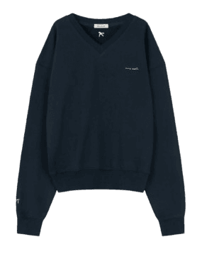 Aviemuah 브이넥 리본 크롭 스웻셔츠 (네이비)