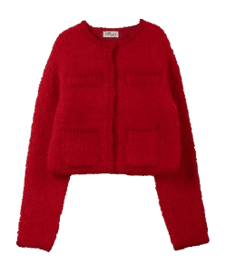 MUSED Wool Alpaca Blended Boucle Knit Jacket - Red