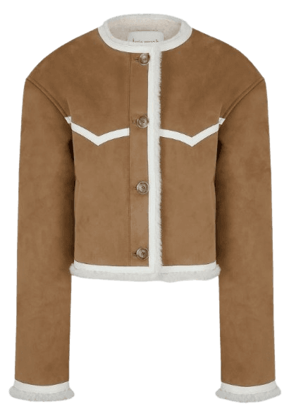 Aviemuah 페이크 레더-트림 시어링 자켓