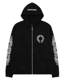 크롬하츠 홀스슈 플로랄 퍽 유 로고 헤비웨이트 집업 후드 블랙