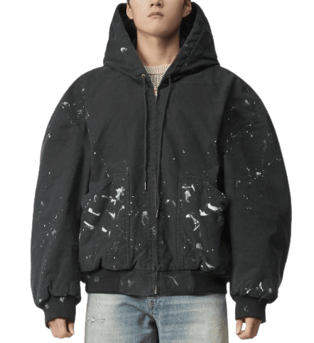 R13 남성 페인트 스플래터 집업 후드 재킷 블랙 R13MR171R090D