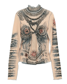 JEAN PAUL GAULTIER TATTOO COLLECTION SOLEIL LONG SLEEVES HIGH NECK TOP