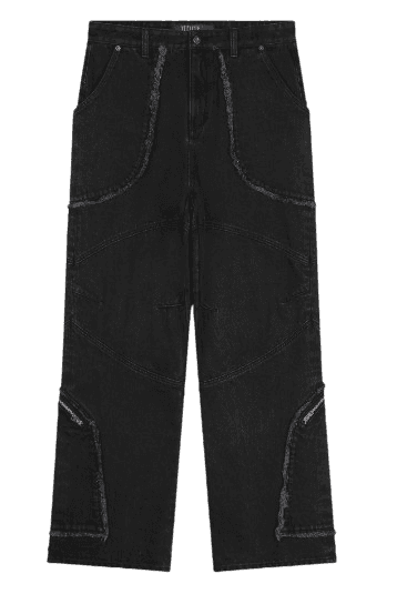 BESLOW PURPLE CUT OUT CURVED POCKET JEANS BLACK