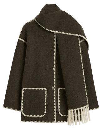 토템 엠브로이더드 스카프 재킷 초콜릿 멜란지