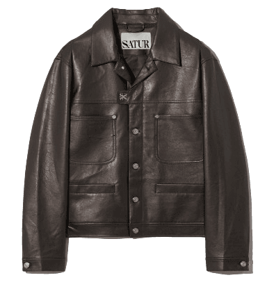 Symbol Brooch Faux Leather Jacket - Glossy Brown