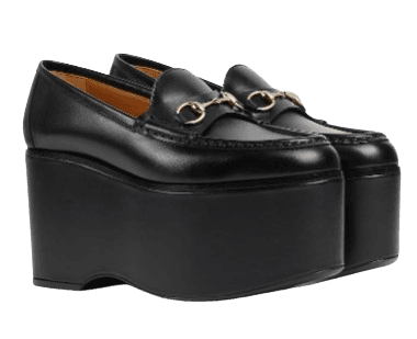 블랙 레더 여성 구찌 홀스빗 플랫폼 로퍼