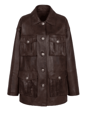 준지 입체 포켓 디테일 가죽 재킷 브라운