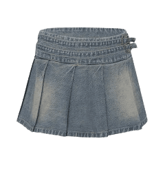 Ann Andelman PLEATED DENIM STRAP SKIRT