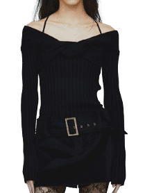 TWIST OFF SHOULDER KNIT (black)