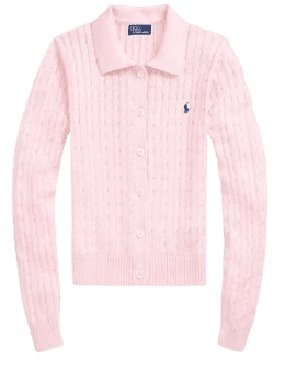 폴로 여성 케이블 니트 코튼 가디건 핑크