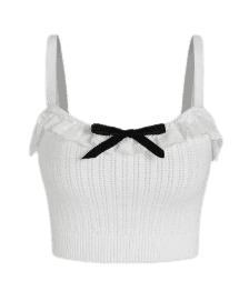 러플 헴 리본 니트 크롭 탑