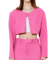 에트 오소메 트위드 칼라리스 자켓 (핑크)
