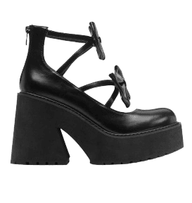 리본 데코 청키 힐 라운드 토 메리제인 슈즈