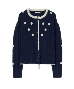 Flower Pompom Cable Knit Cardigan VC239OCD004M