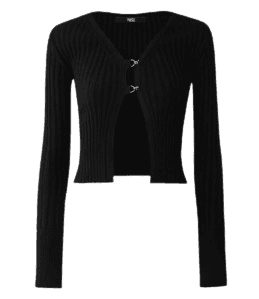 RIBBED HOOK CLOSING LAYERED KNIT CARDIGAN TOP