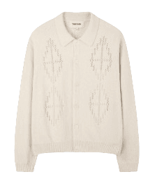 Brushed Cotton Diamond Punching Polo Cardigan_ Off White