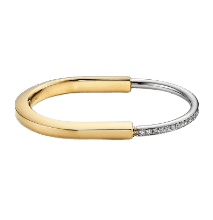 티파니 락 팔찌 티파니 락 뱅글, 옐로우 및 화이트 골드, 하프 파베 다이아몬드 세팅