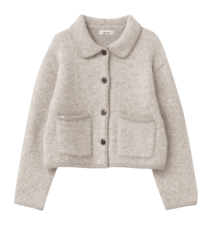 리사이클 부클 카라 버튼업 니트 자켓_OATMEAL