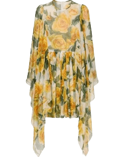 Short silk chiffon dress with yellow rose print F6ASDTIS1P2HA3VO