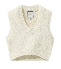 우영미 아이보리 텍스처 위빙 크롭 베스트