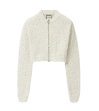 우영미 아이보리 텍스처 위빙 집업 가디건