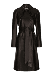 Belted double-breasted leather coat