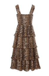 Pleated smocked leopard-print recycled-georgette midi dress