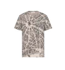 화이트 & 네이비 블루 Plan de Paris 모티브 코튼 린넨 저지