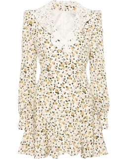 Women's Natural Flower Print Silk Short Dress