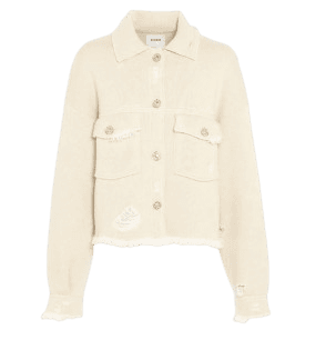 Denim fringed cashmere and cotton jacket