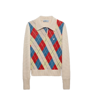 Argyle knit wool polo shirt